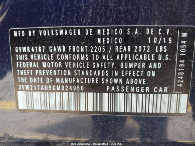 3VW217AU9GM024950 Volkswagen Golf Tsi S 4-door
