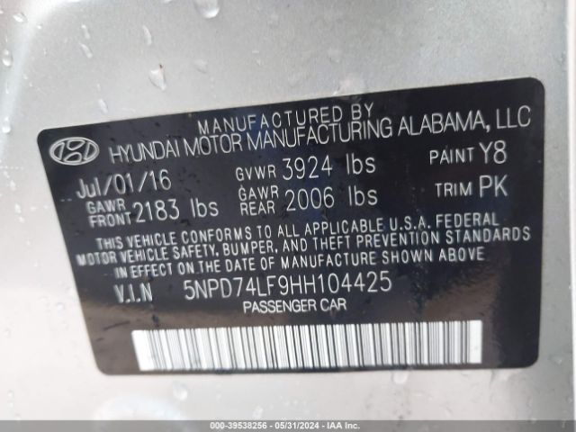 5NPD74LF9HH104425 Hyundai ELANTRA SE