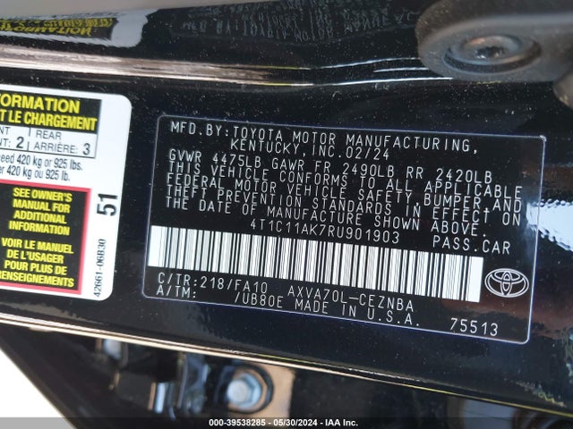 Toyota CAMRY LE 2024 4T1C11AK7RU901903 Image 9