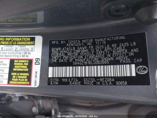 58AGZ1B16LU062665 Lexus Es 350 F Sport