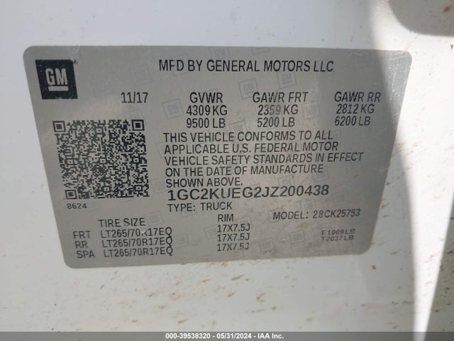 1GC2KUEG2JZ200438 Chevrolet Silverado 2500hd Wt
