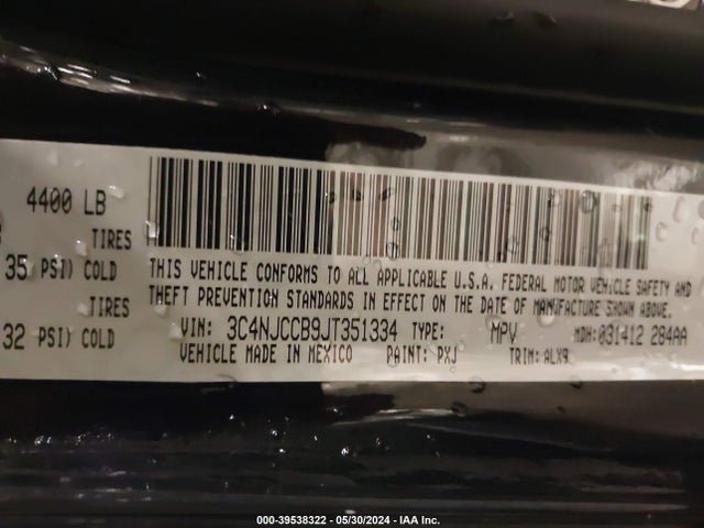 3C4NJCCB9JT351334 Jeep Compass Limited Fwd