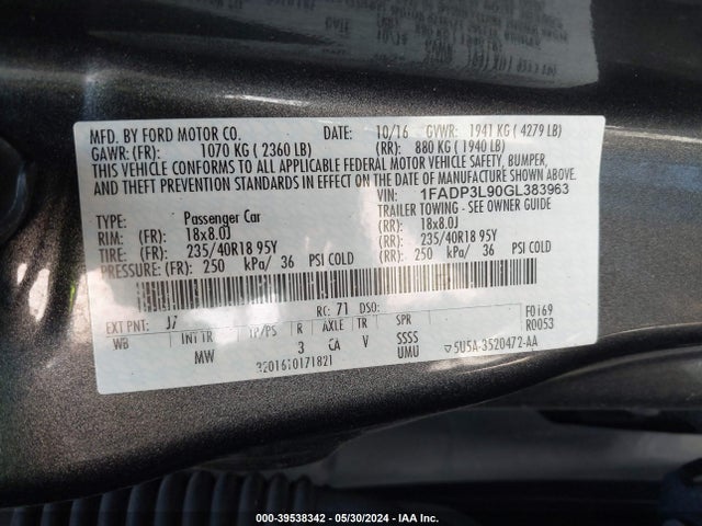 Ford FOCUS ST 2016 1FADP3L90GL383963 Image 9