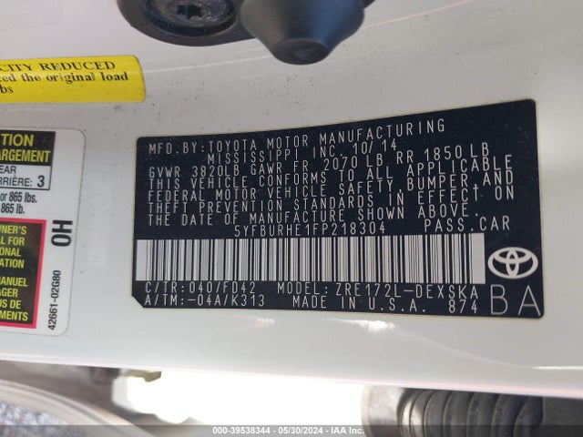 Toyota Corolla S Plus 2015 5YFBURHE1FP218304 Image 9