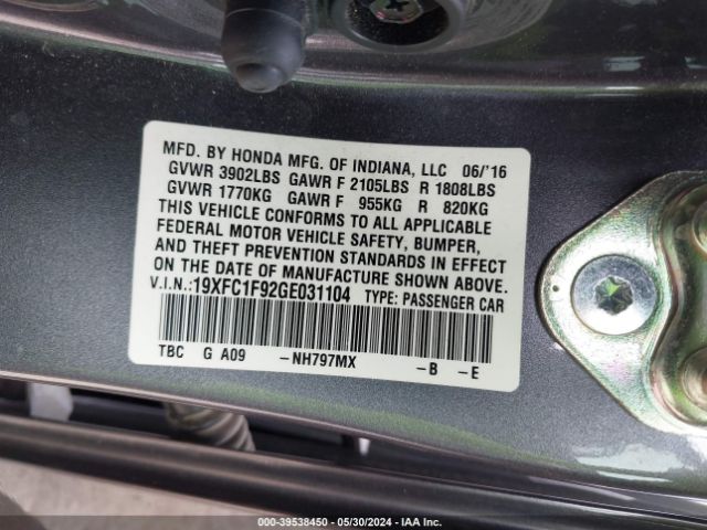 19XFC1F92GE031104 Honda Civic Touring
