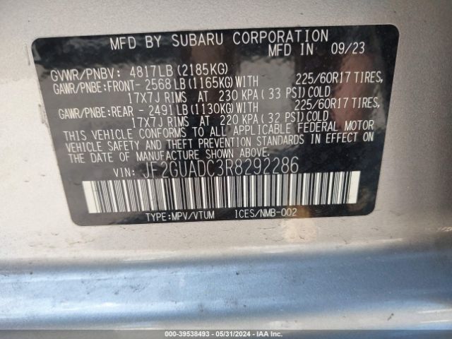 JF2GUADC3R8292286 Subaru Crosstrek Premium