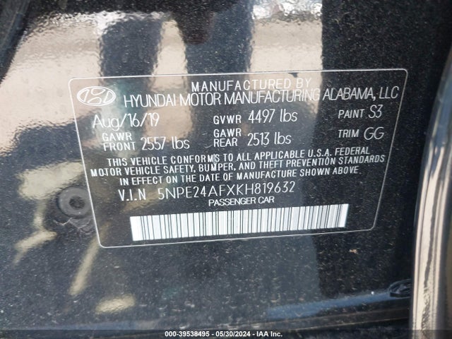 Hyundai SONATA SE 2019 5NPE24AFXKH819632 Image 9