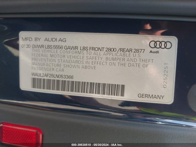 WAUL2AF25LN053366 Audi A6 Premium Plus 55 Tfsi Quattro S Tronic