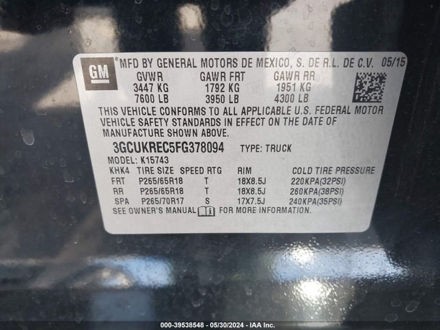 Chevrolet Silverado 1500 1lt 2015 3GCUKREC5FG378094 Image 9