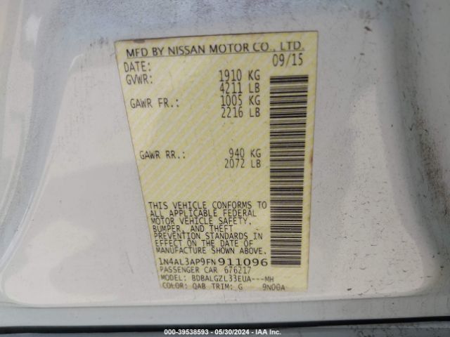 1N4AL3AP9FN911096 Nissan Altima 2.5 S