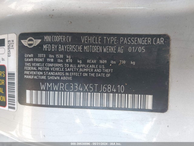 2005 MINI COOPER WMWRC334X5TJ68410 Photo 8