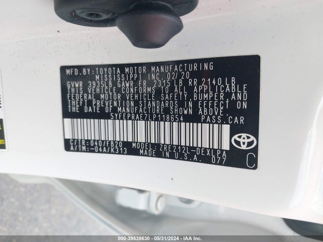 Toyota COROLLA LE 2020 5YFEPRAE7LP118654 Image 9