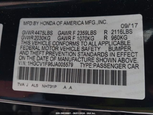 1HGCV1F96JA005579 Honda Accord Touring