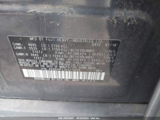 4S4BSAFC3H3219356 Subaru Outback 2.5i Premium