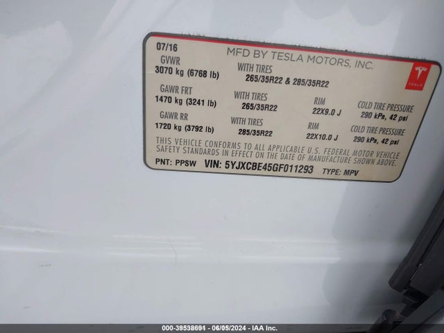 2016 TESLA MODEL X 5YJXCBE45GF011293 Photo 8