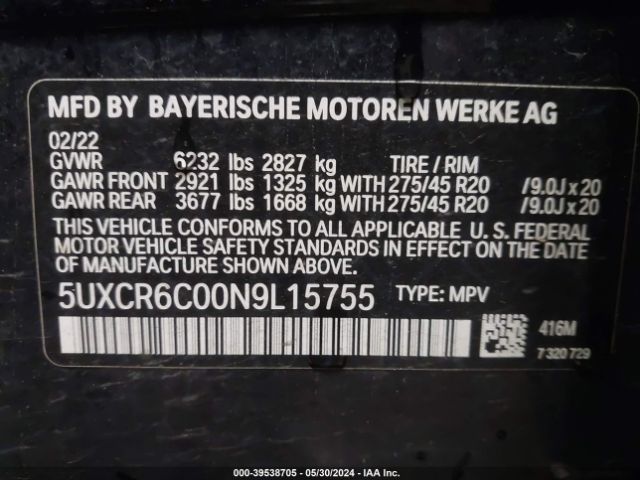 5UXCR6C00N9L15755 BMW X5 Xdrive40i