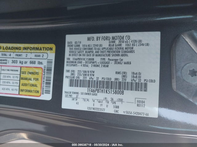 Ford Mustang Ecoboost Premium 2019 1FA6P8TH1K5158008 Image 9