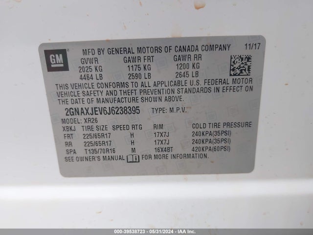 Chevrolet EQUINOX LT 2018 2GNAXJEV6J6238395 Image 9