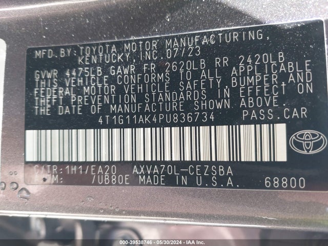 Toyota CAMRY SE 2023 4T1G11AK4PU836734 Image 9