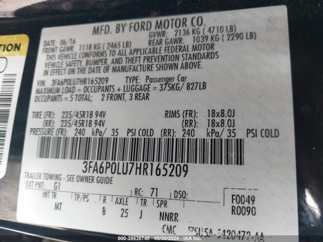 Ford Fusion Hybrid Se 2017 3FA6P0LU7HR165209 Image 9