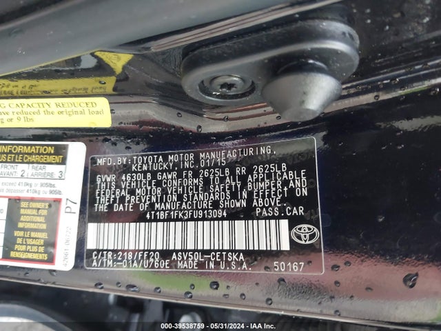 Toyota CAMRY SE 2015 4T1BF1FK3FU913094 Image 9