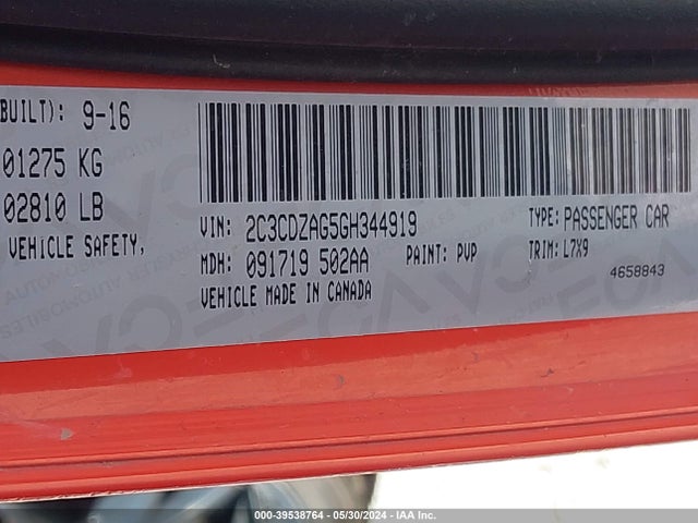 2C3CDZAG5GH344919 Dodge Challenger Sxt