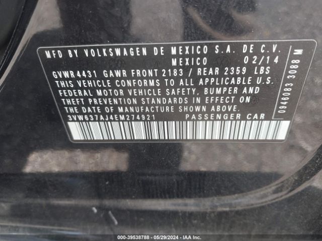 3VW637AJ4EM274921 Volkswagen Jetta Hybrid Se
