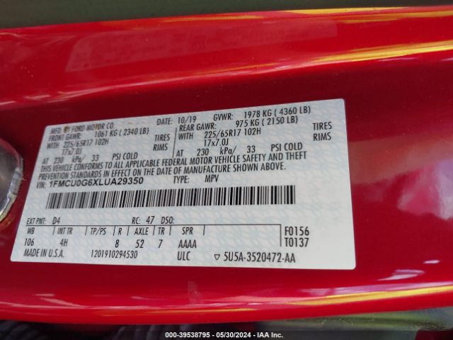 1FMCU0G6XLUA29350 Ford ESCAPE SE