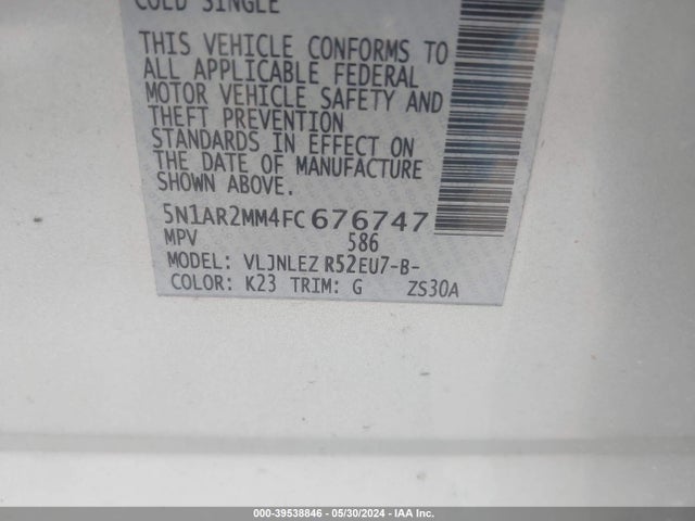 Nissan Pathfinder Platinum/s/sl/sv 2015 5N1AR2MM4FC676747 Image 9