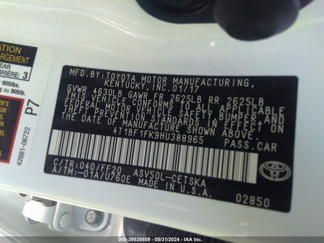 Toyota CAMRY SE 2017 4T1BF1FK9HU388965 Image 9