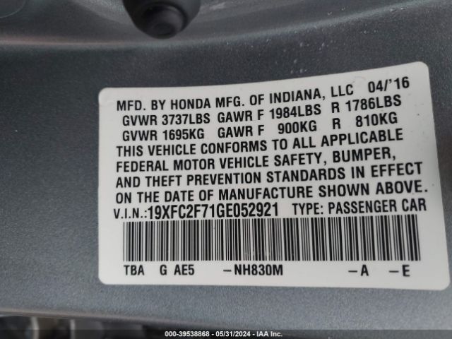 19XFC2F71GE052921 Honda CIVIC EX