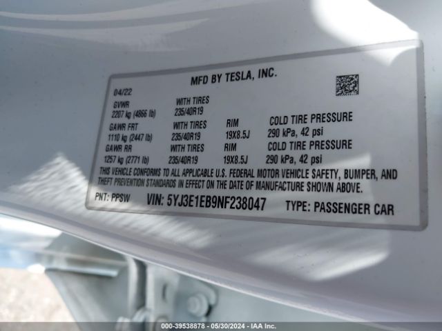 2022 TESLA MODEL 3 5YJ3E1EB9NF238047 Photo 8