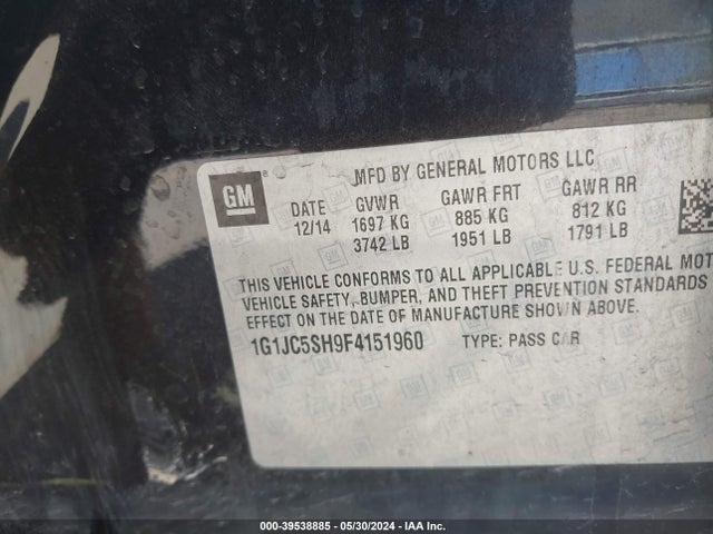 Chevrolet Sonic Lt Auto 2015 1G1JC5SH9F4151960 Image 9