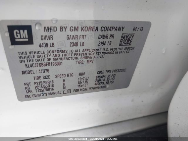 KL4CJFSB6FB193001 Buick Encore Convenience