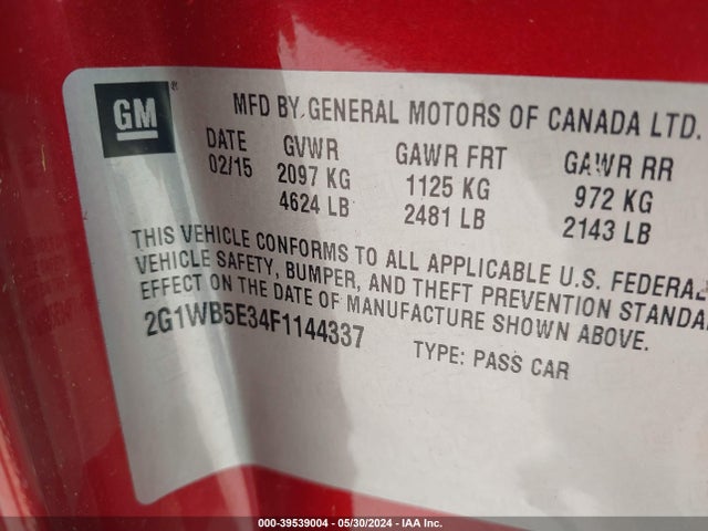 Chevrolet Impala Limited Lt 2015 2G1WB5E34F1144337 Image 9