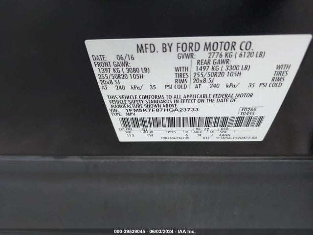 Ford Explorer Limited 2017 1FM5K7F87HGA23733 Image 9