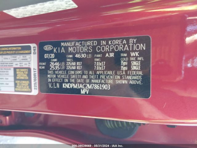 KNDPM3AC2M7861903 KIA Sportage Lx