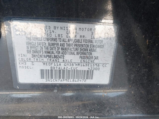 Nissan Versa 1.6 S+ 2014 3N1CN7AP9EL862472 Image 9