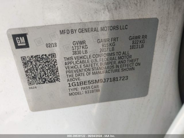 1G1BE5SM9J7181723 Chevrolet Cruze Lt Auto