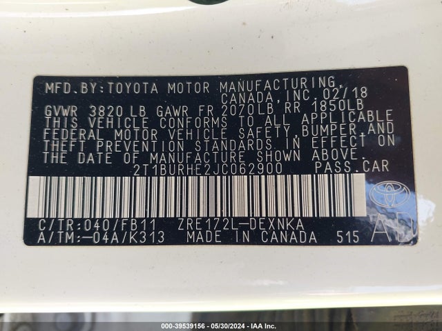 Toyota COROLLA LE 2018 2T1BURHE2JC062900 Image 9