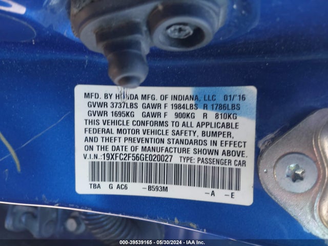 Honda Civic Lx 2016 19XFC2F56GE020027 Image 9