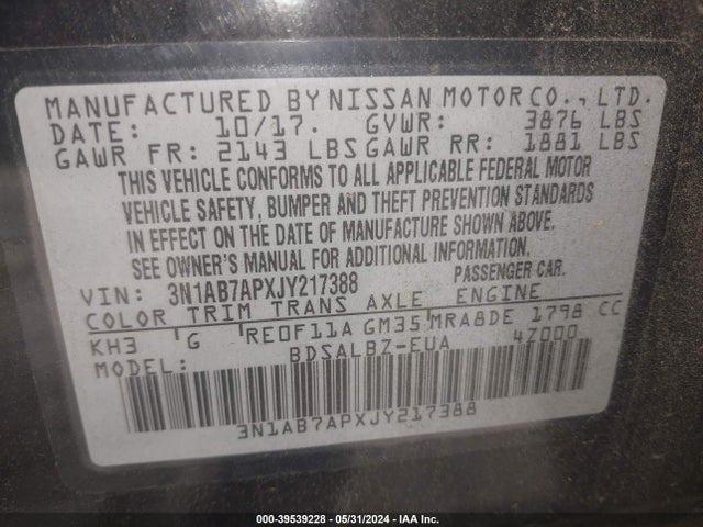 Nissan SENTRA S 2018 3N1AB7APXJY217388 Image 9