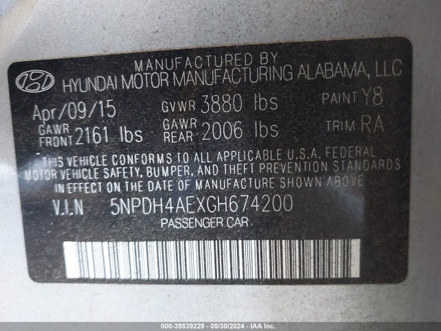 Hyundai ELANTRA SE 2016 5NPDH4AEXGH674200 Image 9