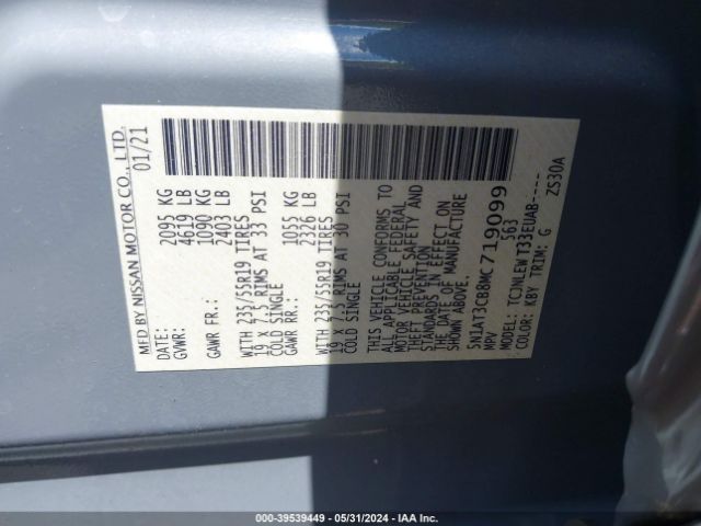 5N1AT3CB8MC719099 Nissan Rogue Sl Intelligent Awd