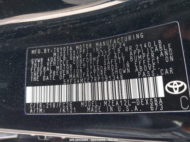 Toyota COROLLA SE 2024 5YFS4MCE7RP191348 Image 9
