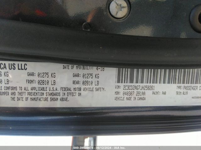 2C3CDZAG7JH258261 Dodge Challenger Sxt Plus