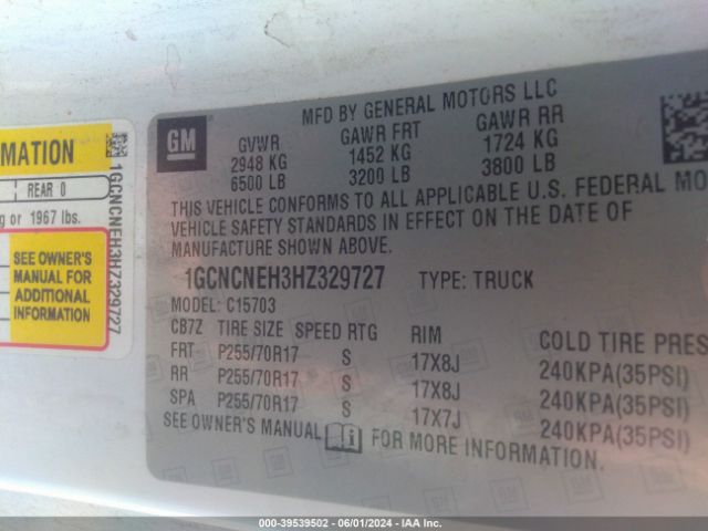 1GCNCNEH3HZ329727 Chevrolet Silverado 1500 Wt