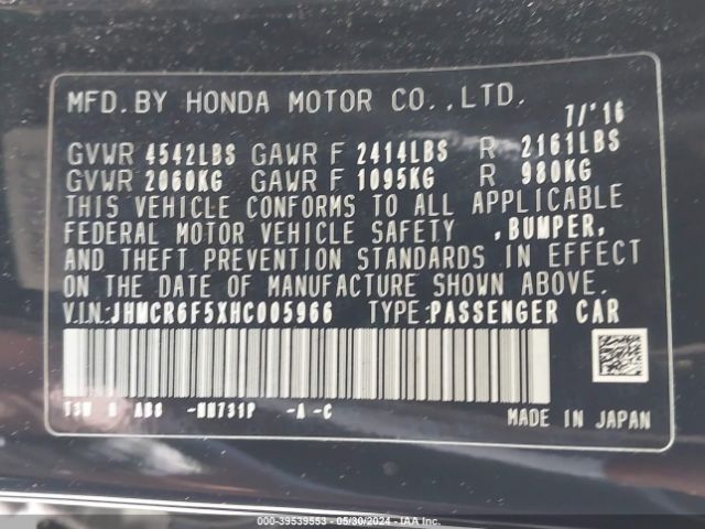 JHMCR6F5XHC005966 Honda Accord Hybrid Ex-l