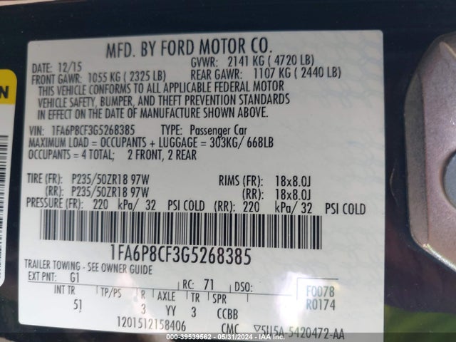 Ford Mustang Gt Premium 2016 1FA6P8CF3G5268385 Image 9