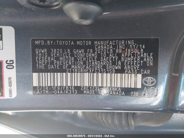 Toyota COROLLA LE 2015 2T1BURHEXFC315159 Image 9